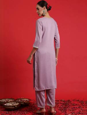 women ethnic motifs embroidered regular thread work kurta with trousers & with dupatta 2