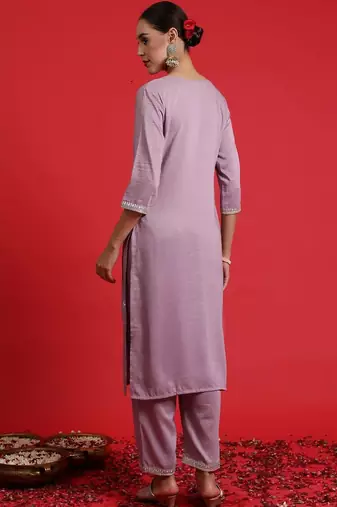 women ethnic motifs embroidered regular thread work kurta with trousers & with dupatta