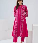 women ethnic motifs embroidered regular thread work cotton kurta with trousers