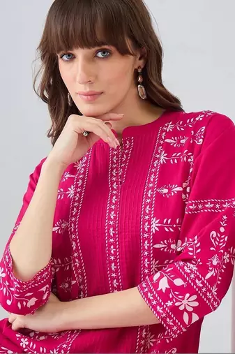 women ethnic motifs embroidered regular thread work cotton kurta with trousers