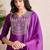 women ethnic motifs embroidered regular thread work liva kurta with trousers & with dupatta