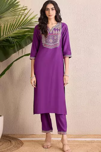 women ethnic motifs embroidered regular thread work liva kurta with trousers & with dupatta