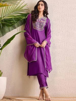 women ethnic motifs embroidered regular thread work liva kurta with trousers & with dupatta 6