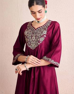 women ethnic motifs embroidered regular liva kurta with trousers & with dupatta 6