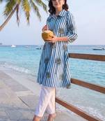 women printed regular cotton kurta with trousers