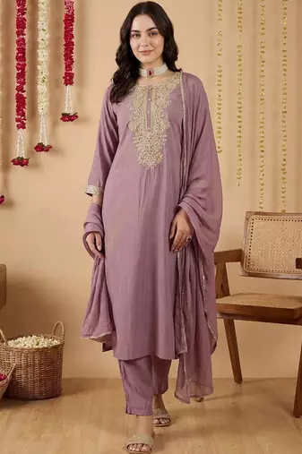 women ethnic motifs embroidered regular thread work kurta with trousers & with dupatta