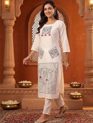 women printed regular cotton kurta with trousers 1