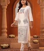 women printed regular cotton kurta with trousers