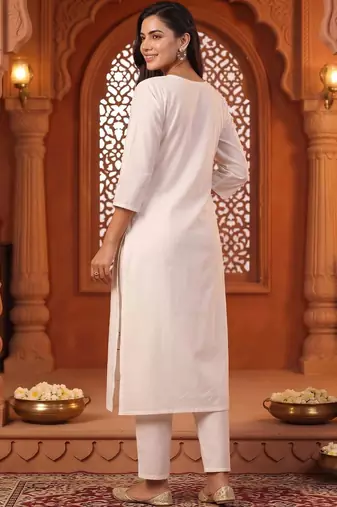 women printed regular cotton kurta with trousers