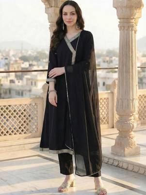women angrakha kurta with trousers & with dupatta 1