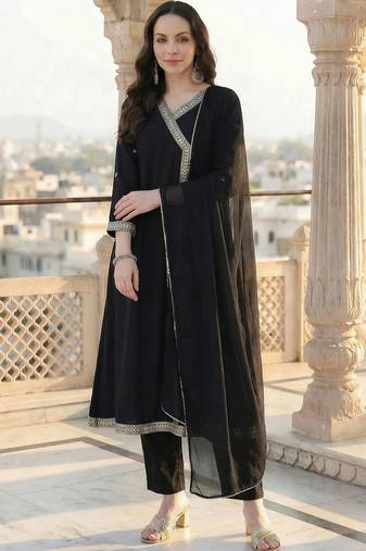 women angrakha kurta with trousers & with dupatta