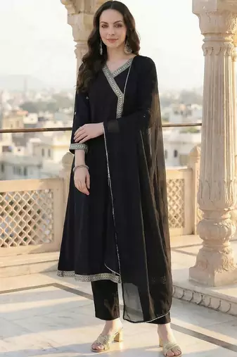 women angrakha kurta with trousers & with dupatta