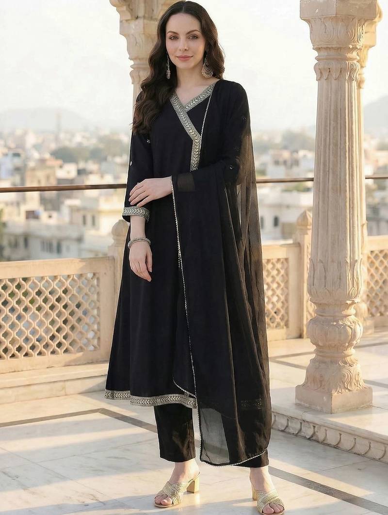 women angrakha kurta with trousers & with dupatta