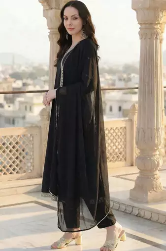 women angrakha kurta with trousers & with dupatta