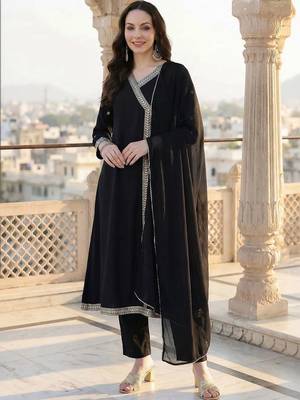 women angrakha kurta with trousers & with dupatta 3