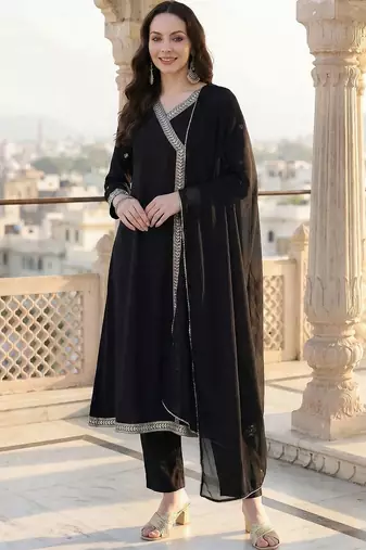 women angrakha kurta with trousers & with dupatta
