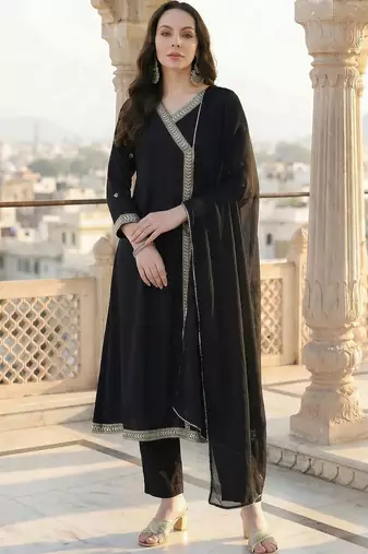 women angrakha kurta with trousers & with dupatta