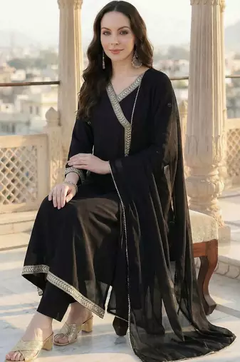 women angrakha kurta with trousers & with dupatta