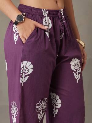 Wine Women Floral Printed Regular Pure Cotton Kurta with Trousers & With Dupatta 4