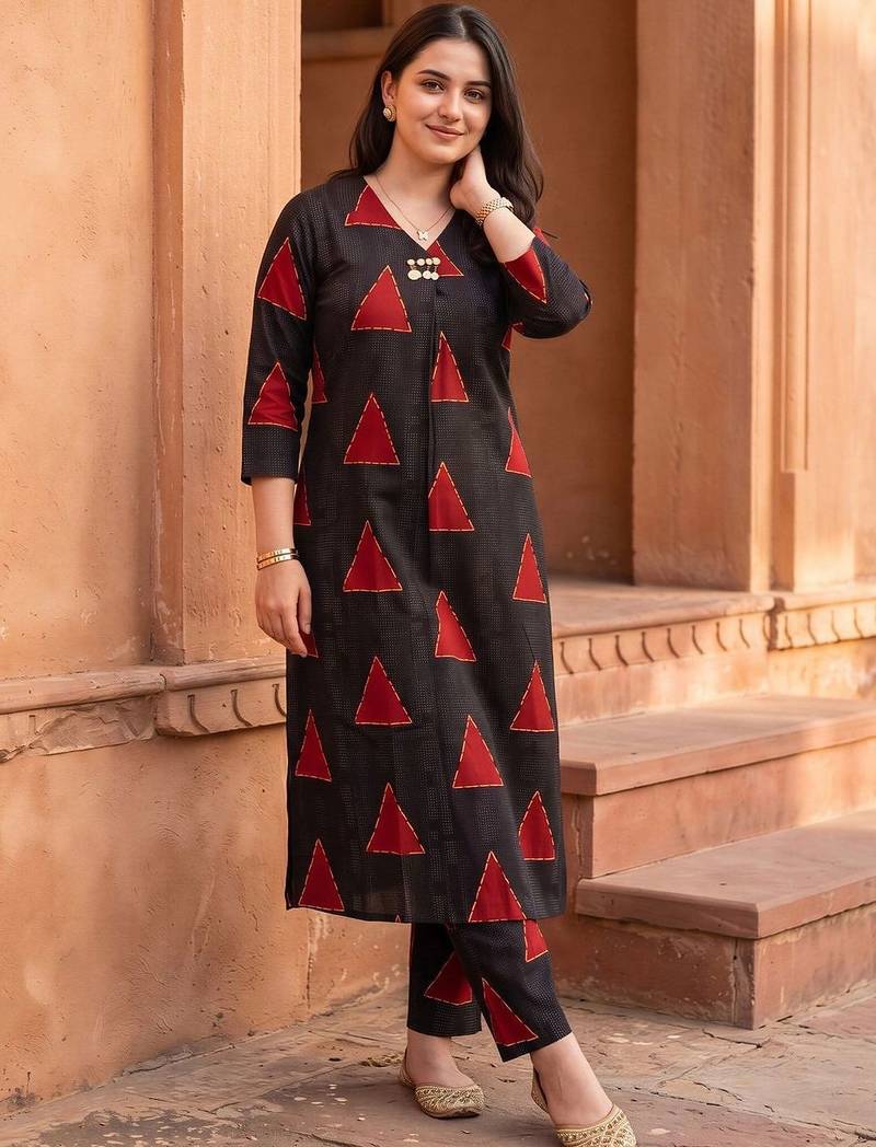 women printed regular kurta with trousers