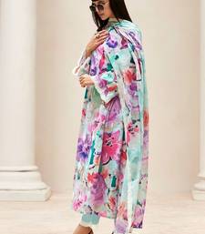 women floral printed regular thread work kurta with trousers & with dupatta