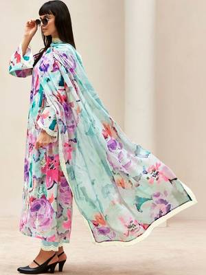 women floral printed regular thread work kurta with trousers & with dupatta 6