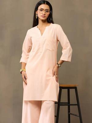 Peach Women Regular Pure Cotton Kurta with Palazzos 1