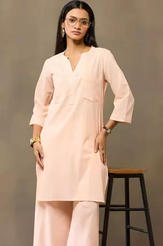 Peach Women Regular Pure Cotton Kurta with Palazzos