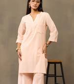 Peach Women Regular Pure Cotton Kurta with Palazzos