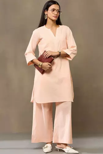 Peach Women Regular Pure Cotton Kurta with Palazzos