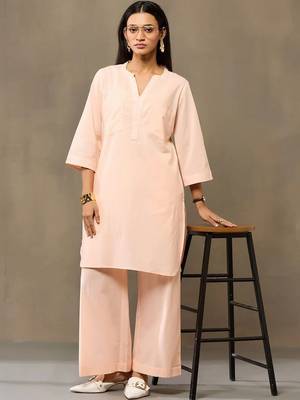 Peach Women Regular Pure Cotton Kurta with Palazzos 3