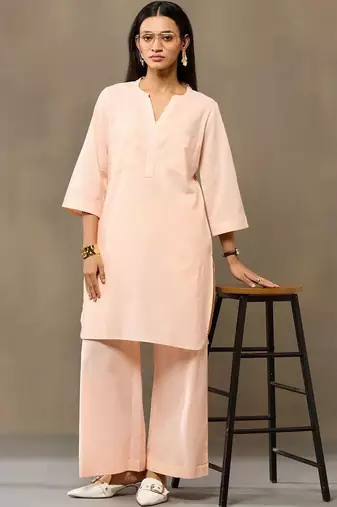 Peach Women Regular Pure Cotton Kurta with Palazzos