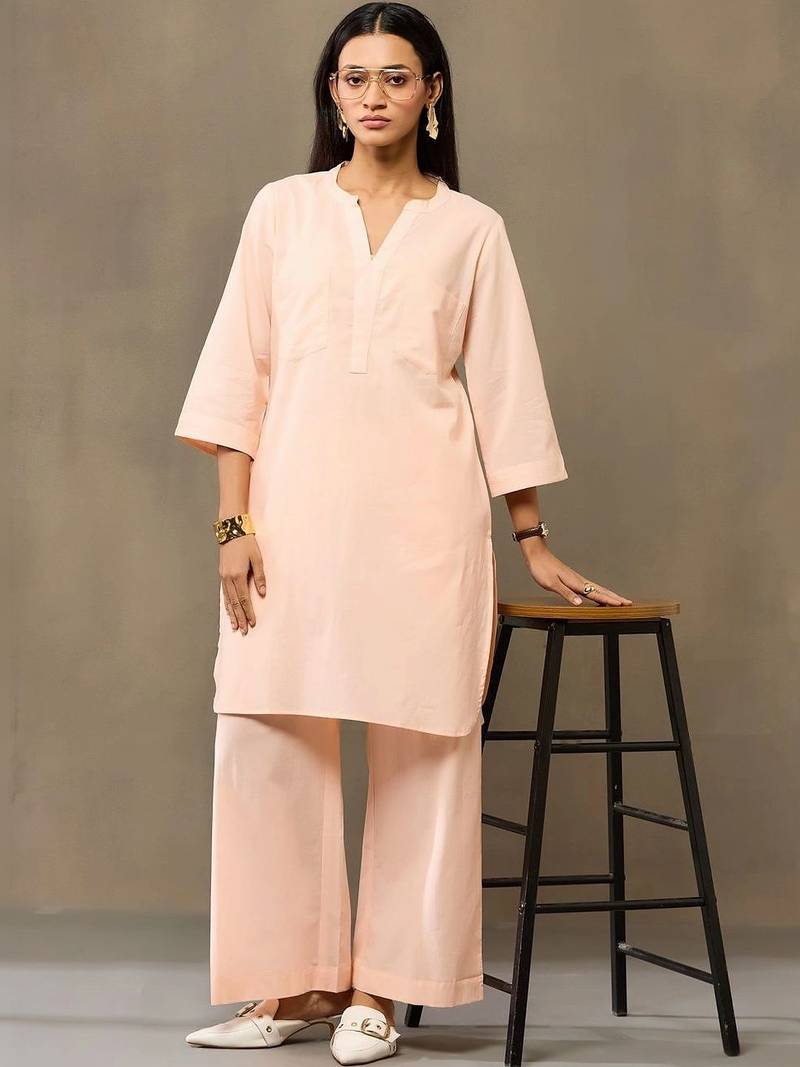 Peach Women Regular Pure Cotton Kurta with Palazzos