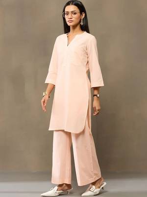 Peach Women Regular Pure Cotton Kurta with Palazzos 4