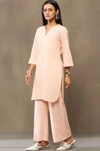Peach Women Regular Pure Cotton Kurta with Palazzos