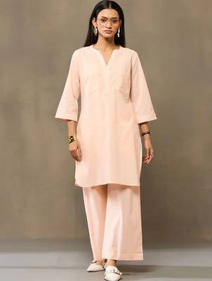 Peach Women Regular Pure Cotton Kurta with Palazzos 5