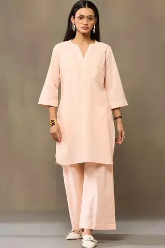 Peach Women Regular Pure Cotton Kurta with Palazzos