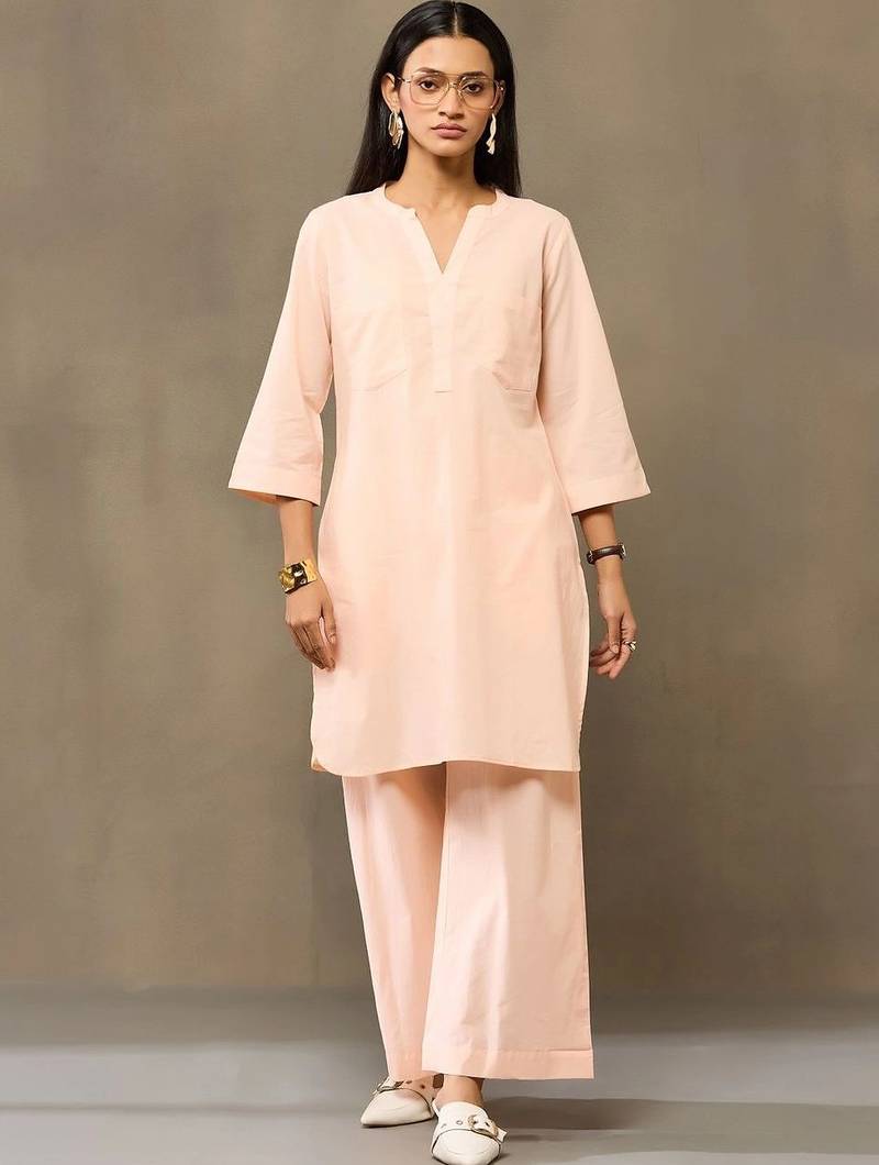 Peach Women Regular Pure Cotton Kurta with Palazzos