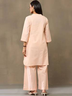 Peach Women Regular Pure Cotton Kurta with Palazzos 6