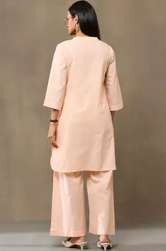 Peach Women Regular Pure Cotton Kurta with Palazzos