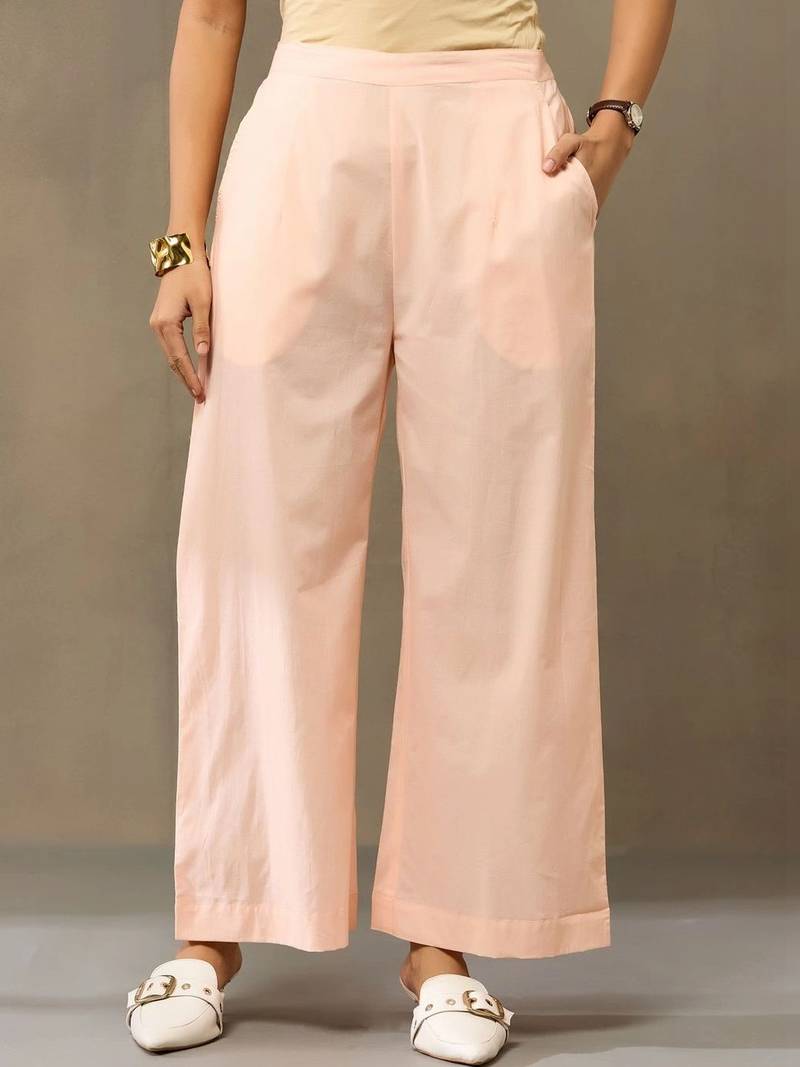 Peach Women Regular Pure Cotton Kurta with Palazzos