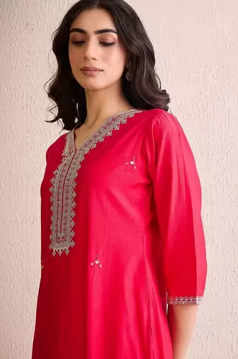 women ethnic motifs embroidered regular thread work liva kurta with trousers & with dupatta