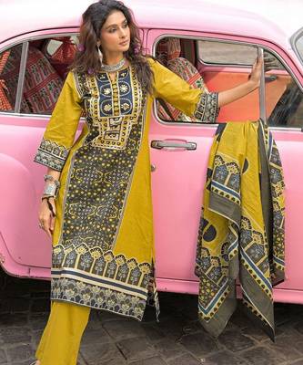 women ethnic motifs printed regular cotton kurta with trousers & with dupatta 3