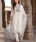 women ethnic regular thread work kurta with trousers with dupatta