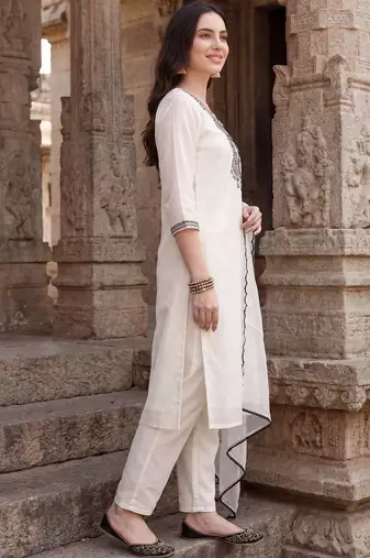 women ethnic regular thread work kurta with trousers with dupatta