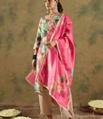 women floral printed regular thread work kurta with palazzos & with dupatta