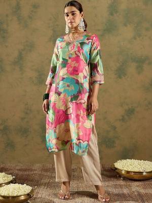 women floral printed regular thread work kurta with palazzos & with dupatta 4