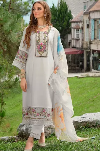 women ethnic motifs embroidered regular thread work liva kurta with trousers & with dupatta