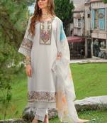 women ethnic motifs embroidered regular thread work liva kurta with trousers & with dupatta