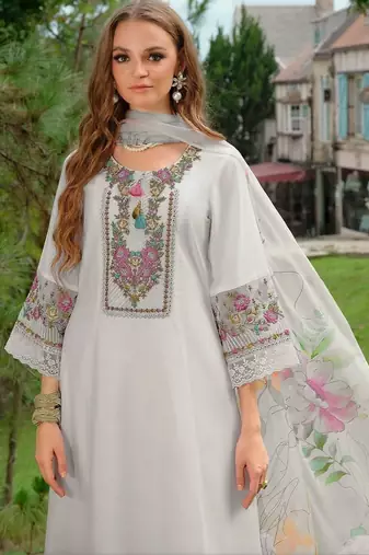 women ethnic motifs embroidered regular thread work liva kurta with trousers & with dupatta